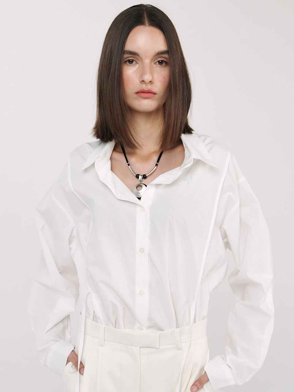 Ribbon Tie Shirts - White