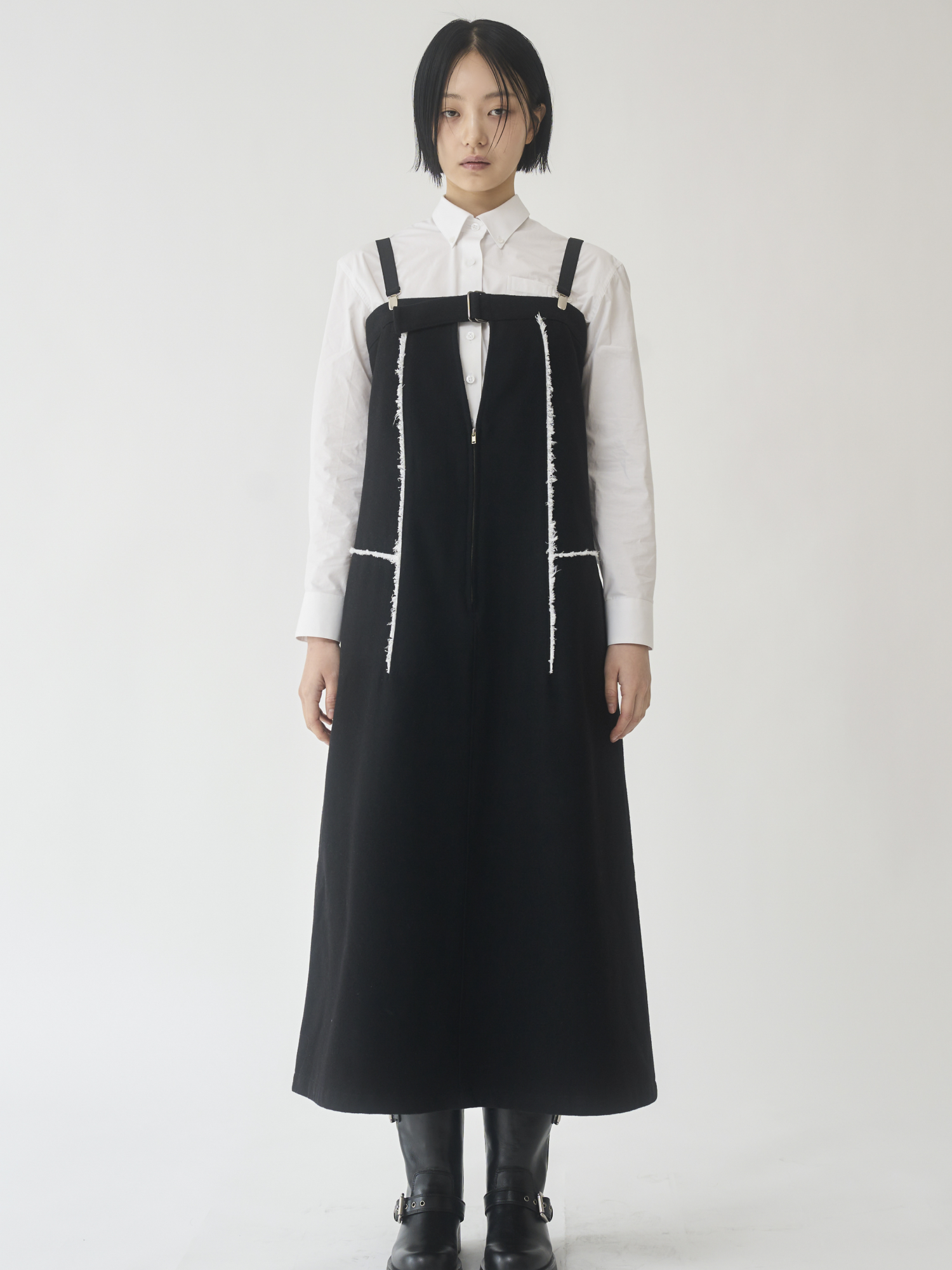 WOOL DAMAGE SUSPENDER DRESS