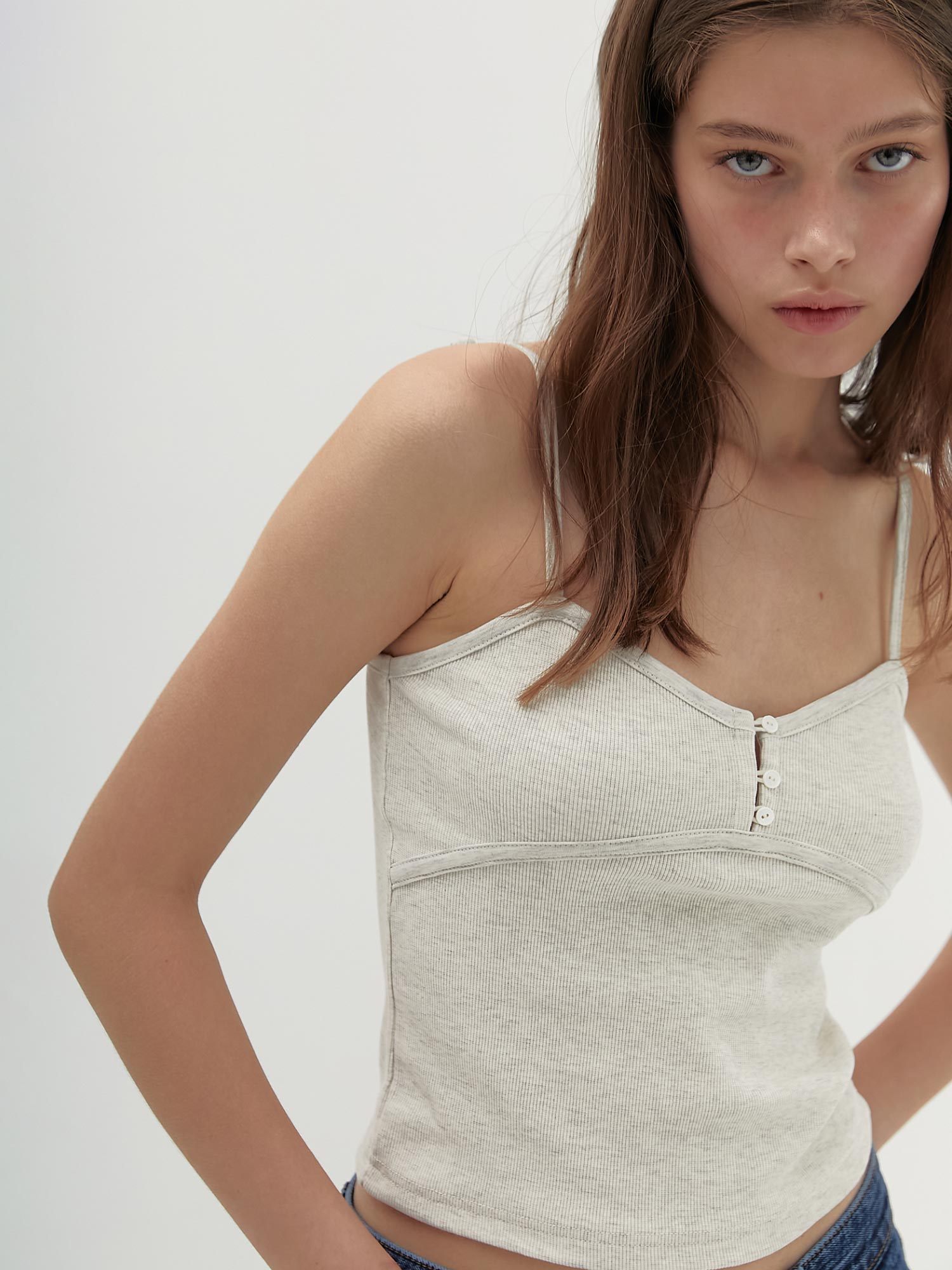 Binding Button Camisole - Oatmeal Melange