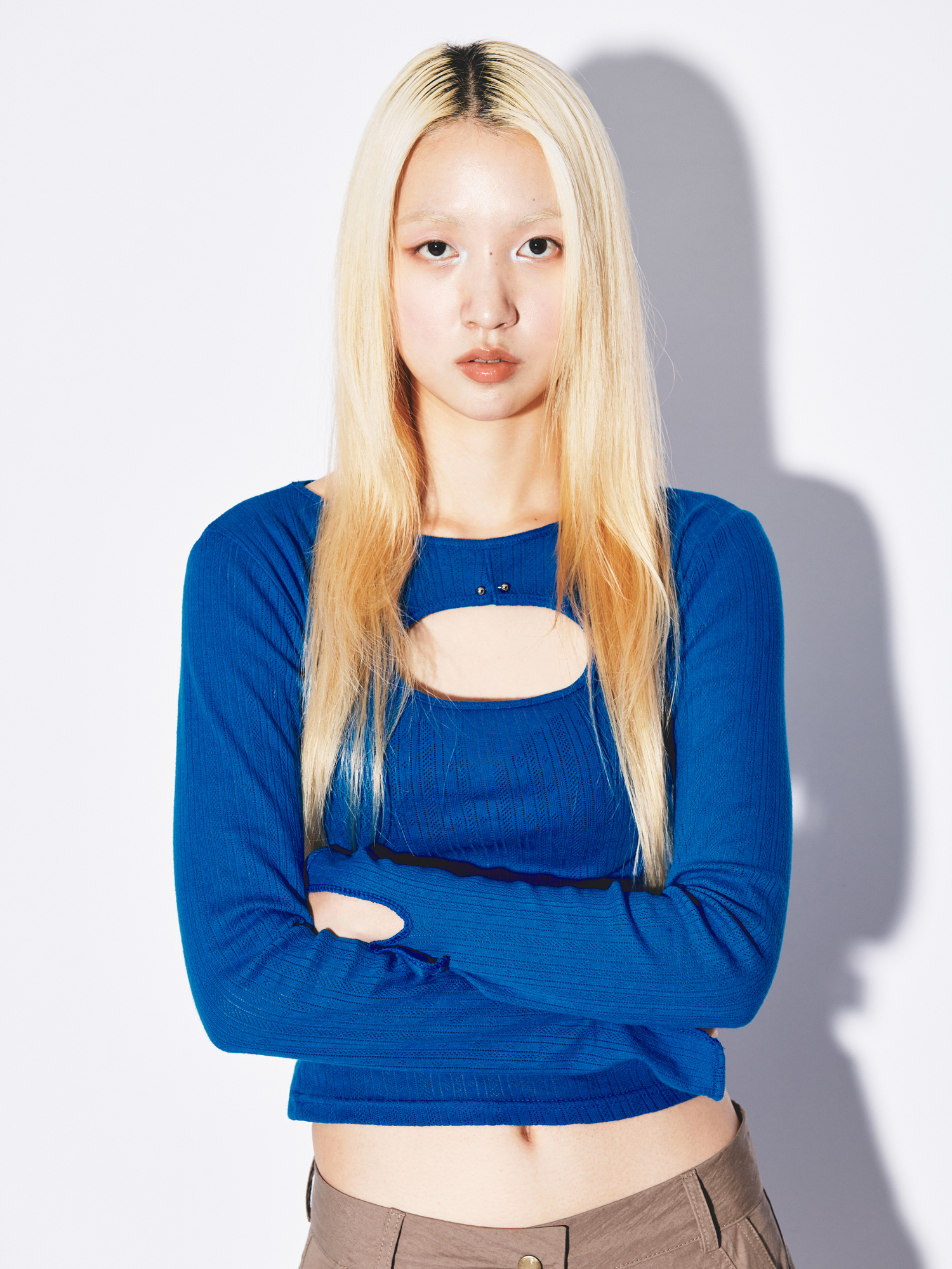 Cut Out Sleeve Top Blue