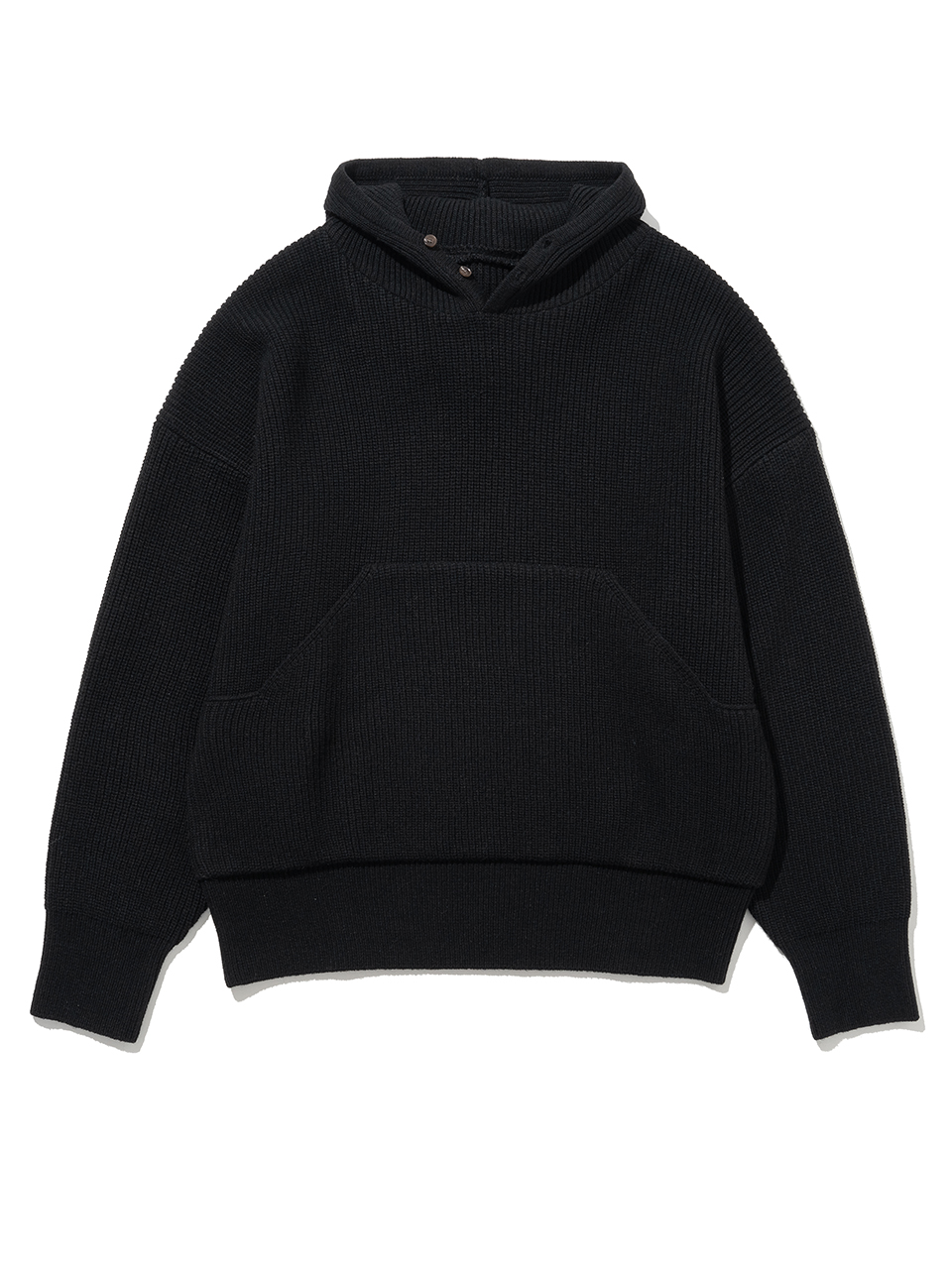 Plain Knit Hoodie - Black