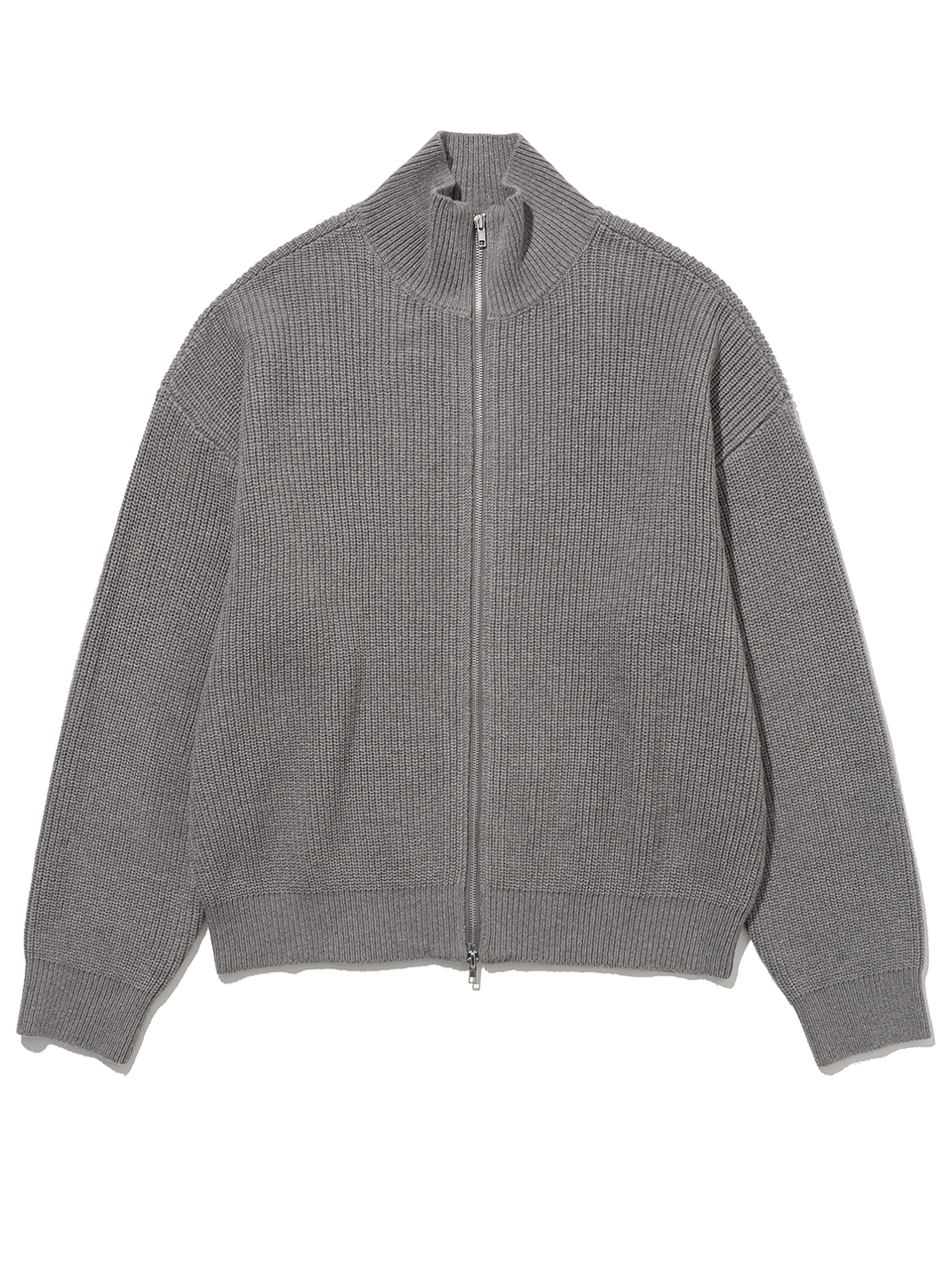 Plain Knit Zip-up - Ash Gray