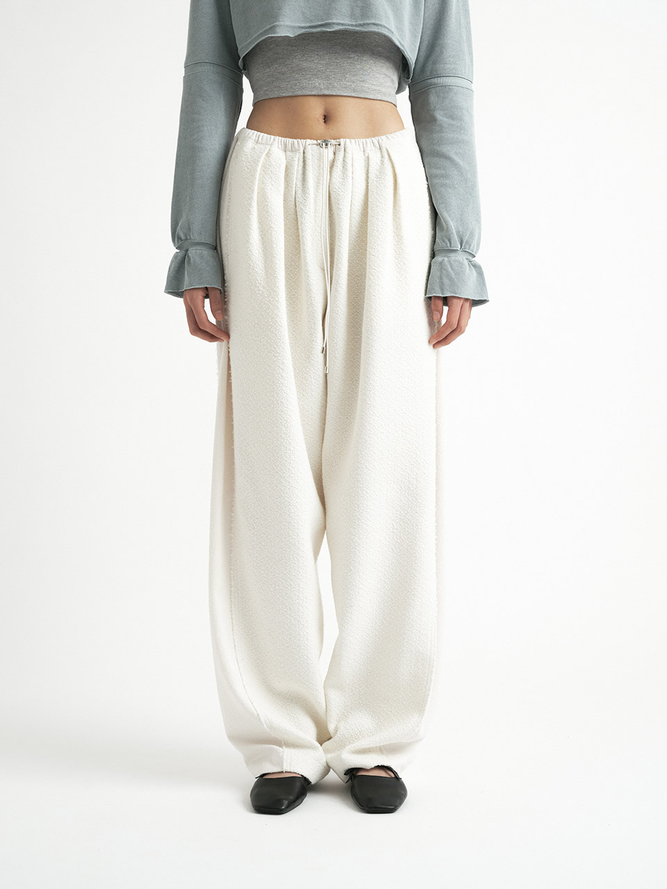 Metal Tweed Jogger Pants - White