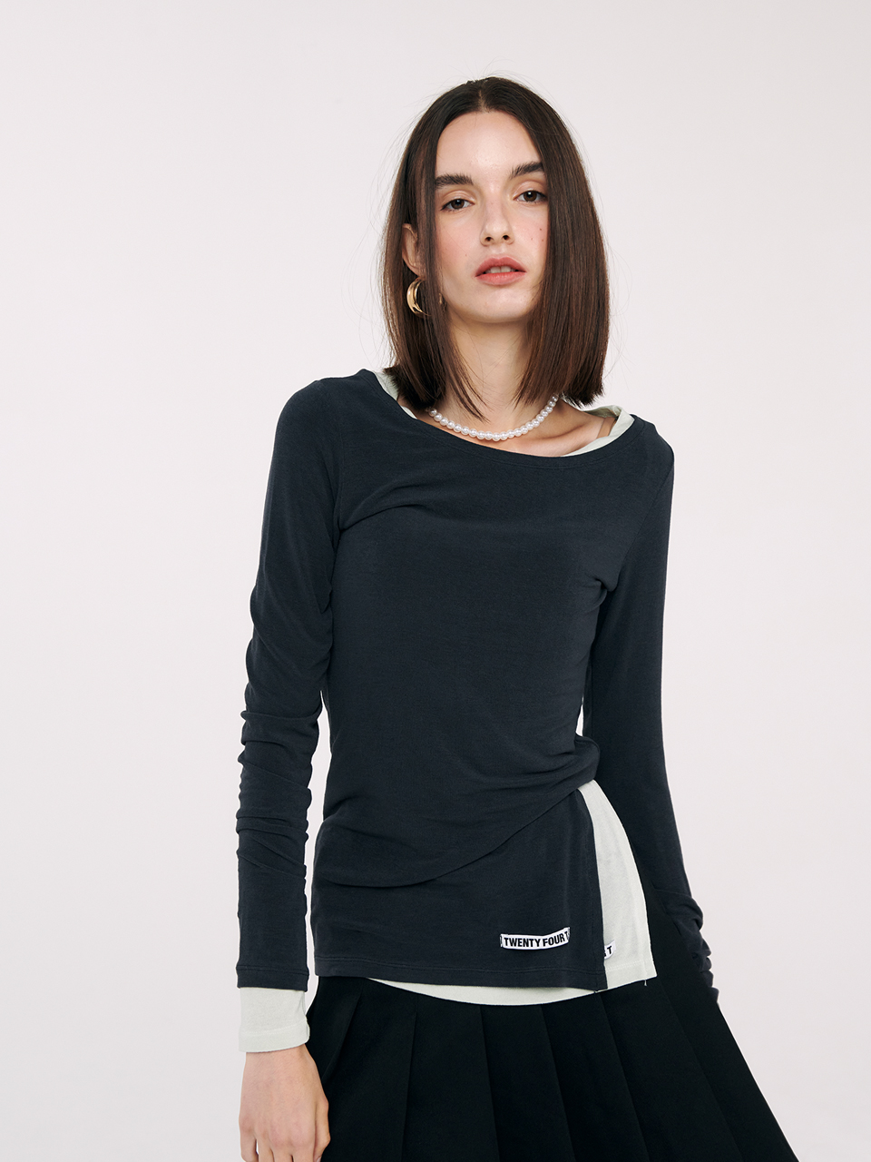 Skin Slit Long Sleeve T - Charcoal