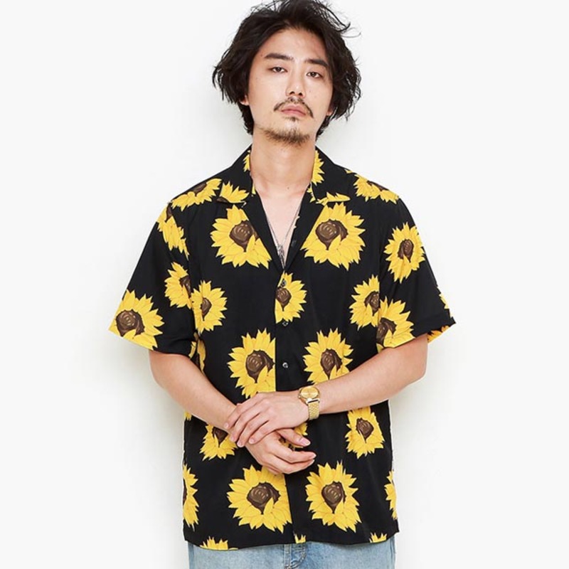 고저SUNFLOWER HAWAIIAN SHIRT 블랙하와이안 플라워 반팔 셔츠