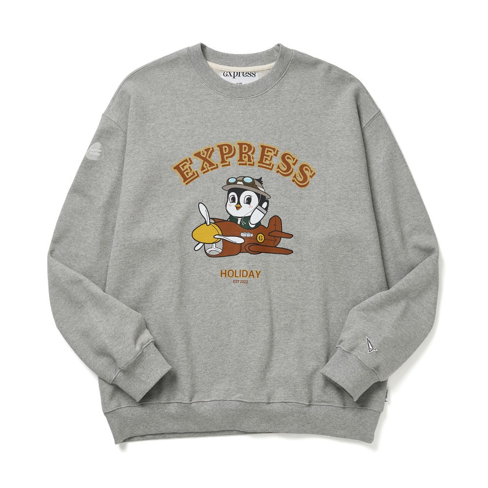 익스프레스홀리데이Airplane Penguin Sweatshirt 멜란지맨투맨 스웻셔츠