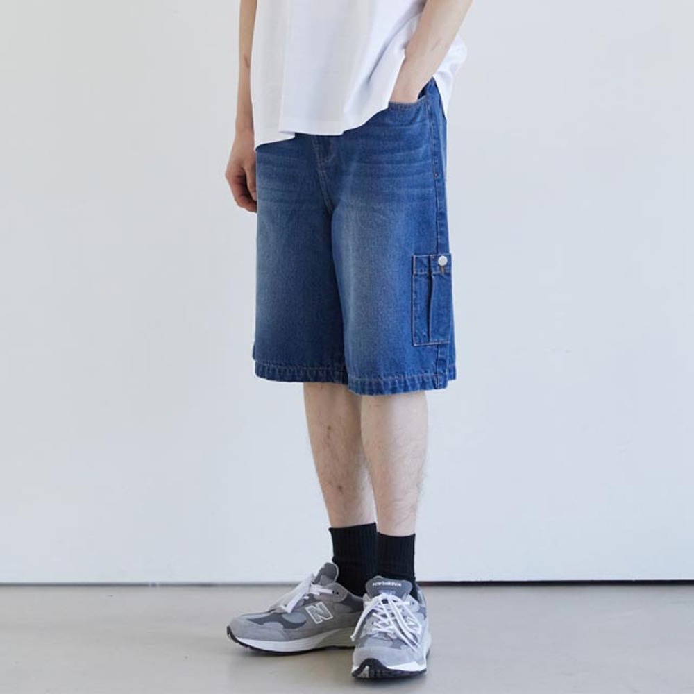 주앙옴므 BERMUDA HALF DENIM PANTS 미들 블루반바지 버뮤다 데님