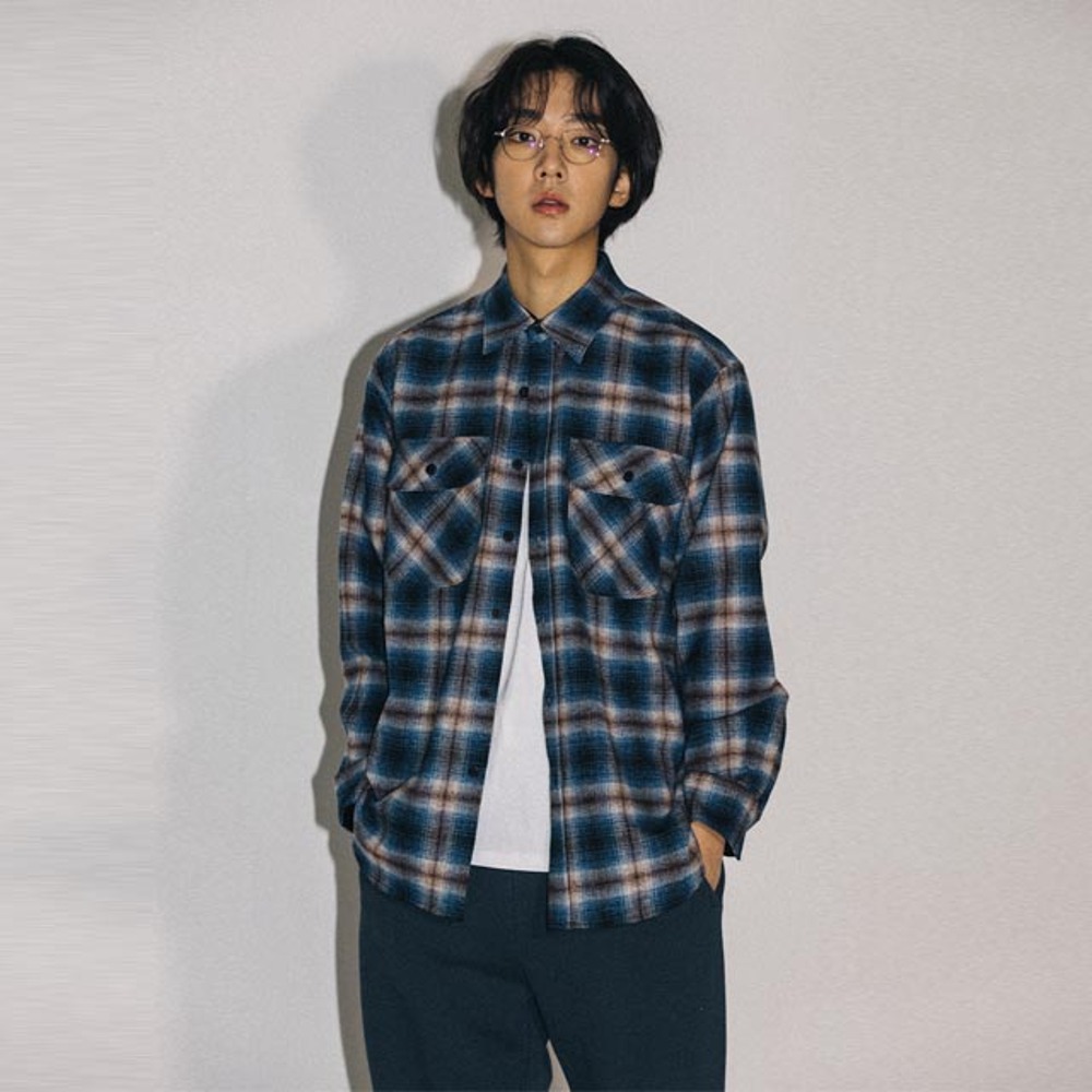 오가프Cosmo Checker Flannel Long Sleeve Shirt 네이비셔츠 긴팔셔츠