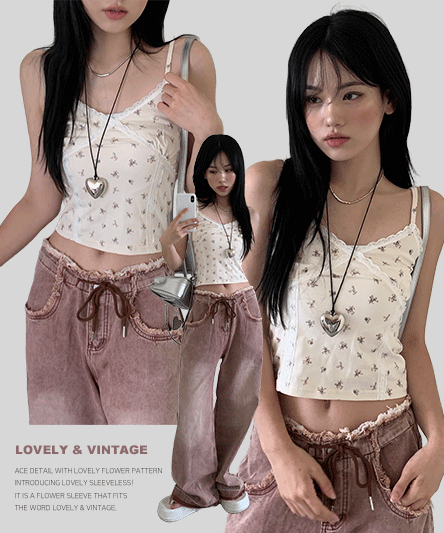 [Lovely &amp; Vintage] Flower lace sleeveless - 3 colors