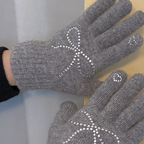 [헤이모먼트] ribbon heart gloves (gray)