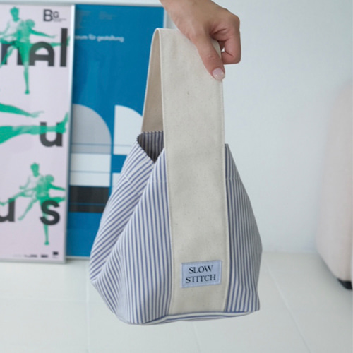 [슬로우스티치] slowstitch tote bag small - blue stripe