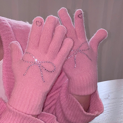 [헤이모먼트] ribbon heart gloves (pink)