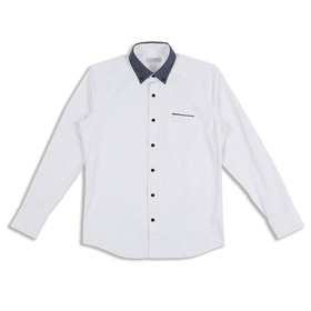 남자셔츠 잔무늬 데님 배색 카라 와이셔츠  (1COLOR. 95~120사이즈)
