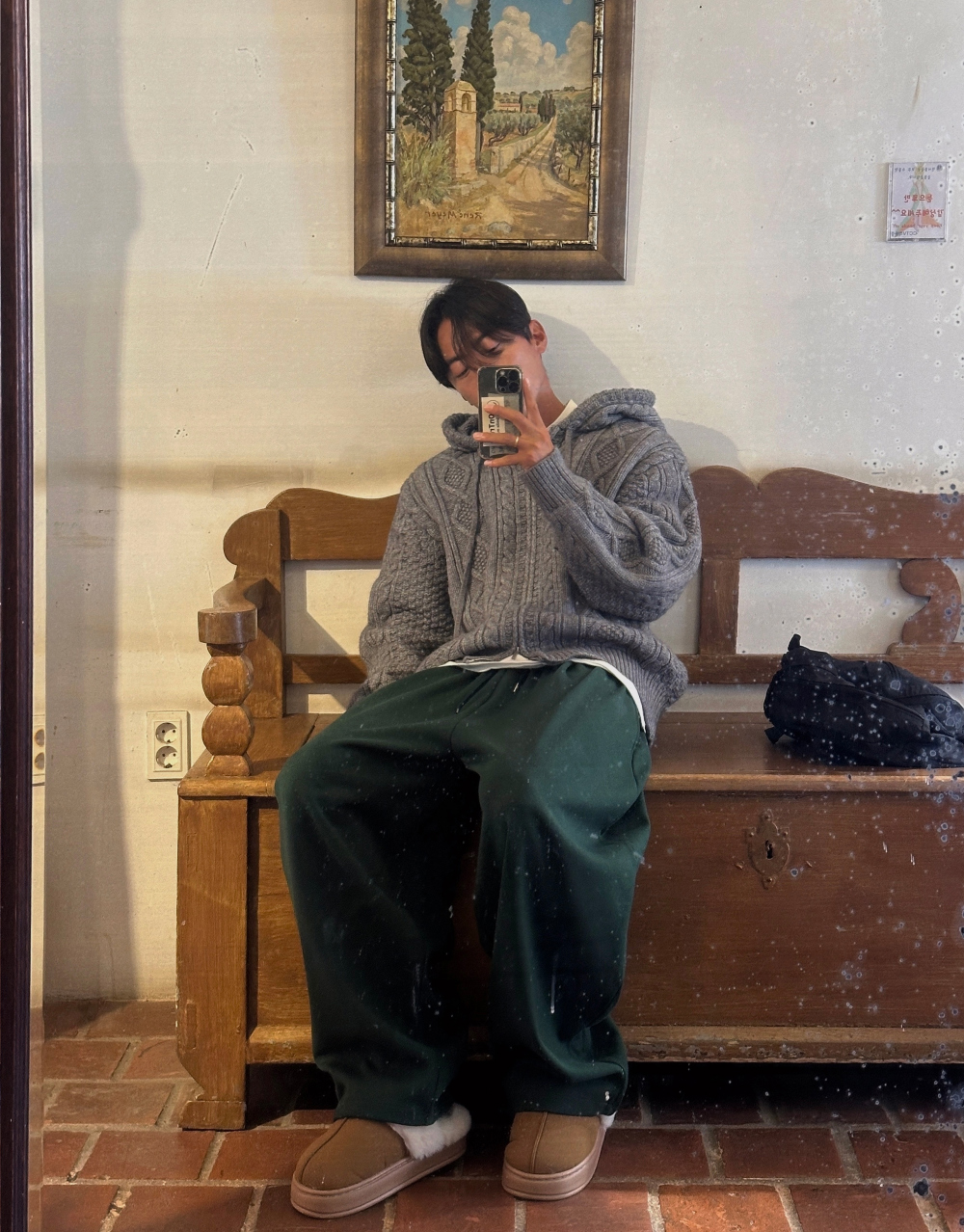 긴팔 티셔츠 모델 착용 이미지-S1L49