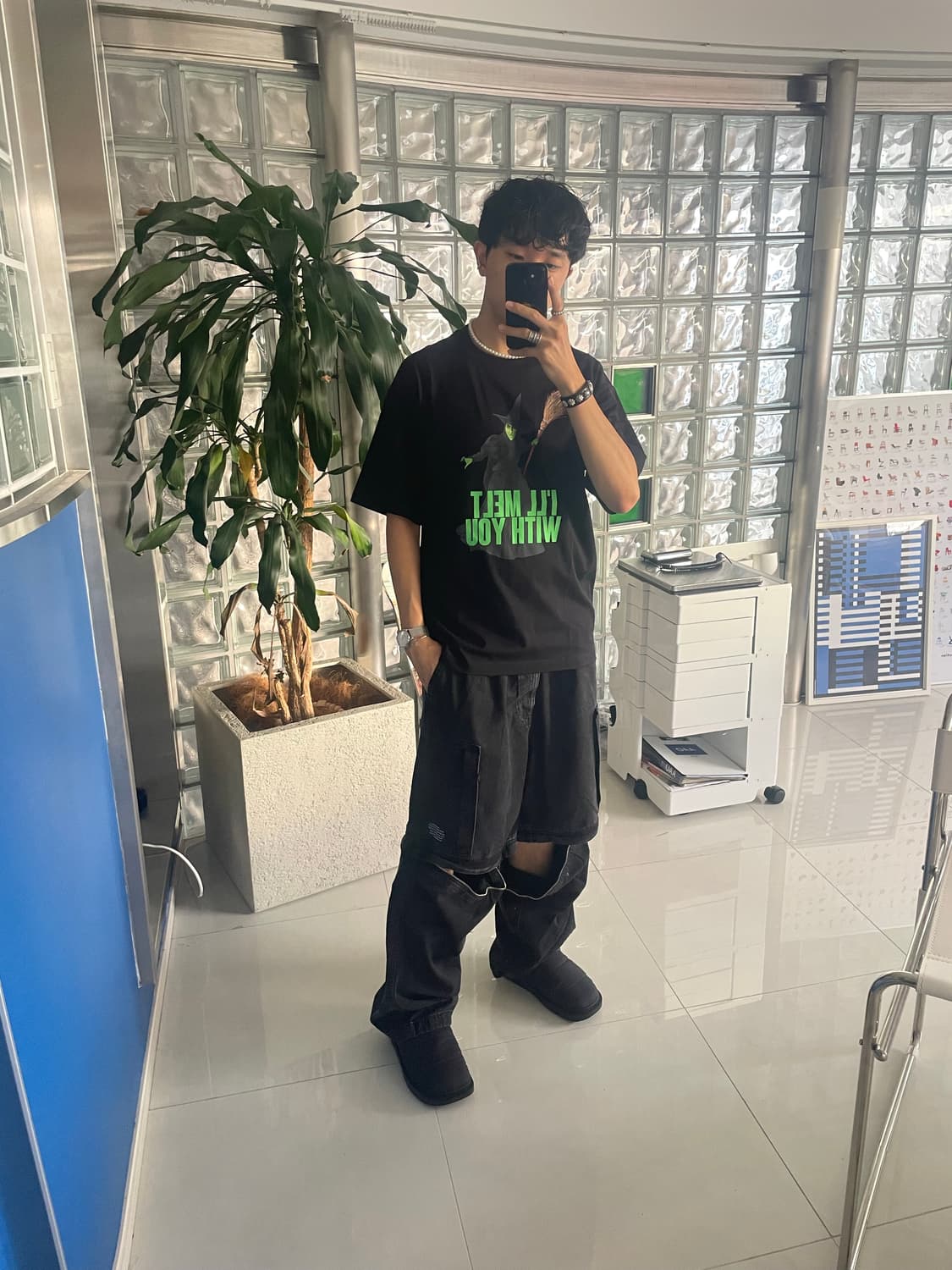denim convertible wide cargo pants - AAO_