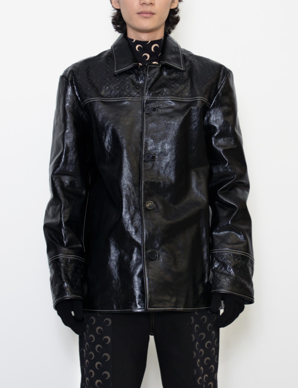 EMBOSSED LEATHER OVERSHIRT_BLACK