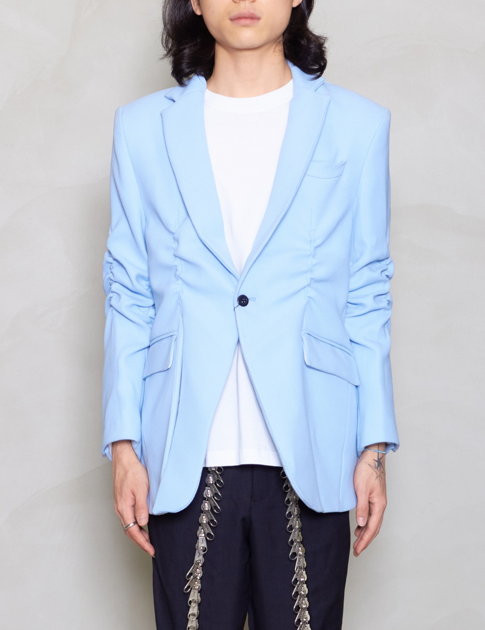 RUMPLED &amp; SLIT CREPE SUIT JACKET_BLUE