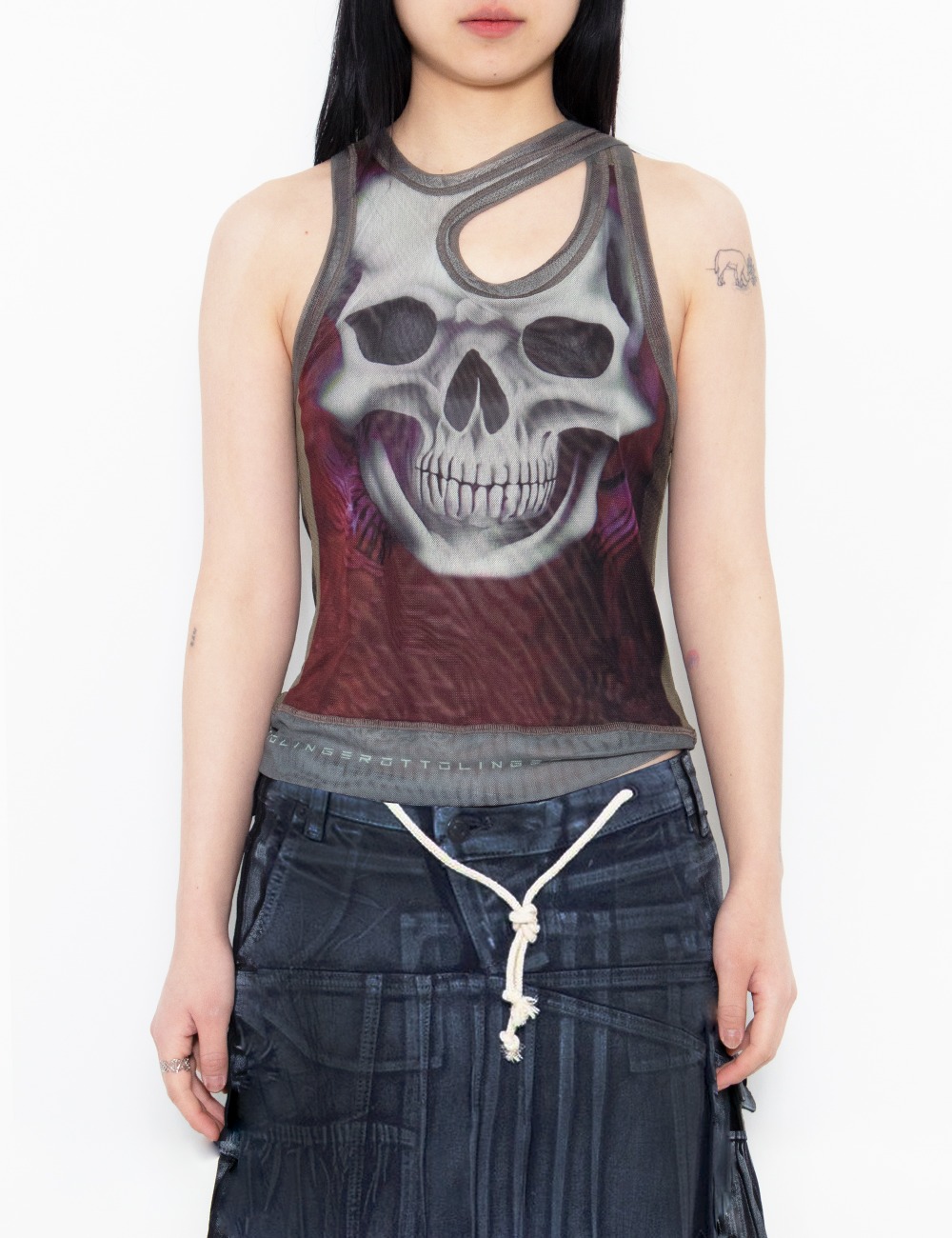 SKULL PRINT MESH TANKTOP_BLACK