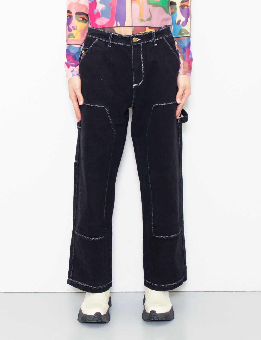 MESSY STITCHED WORK PANTS_BLACK