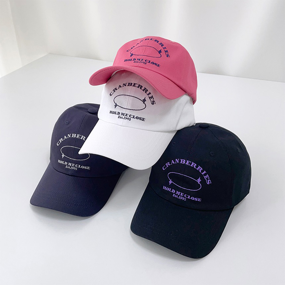 여자 분홍색모자 배색 자수 볼캡 모자