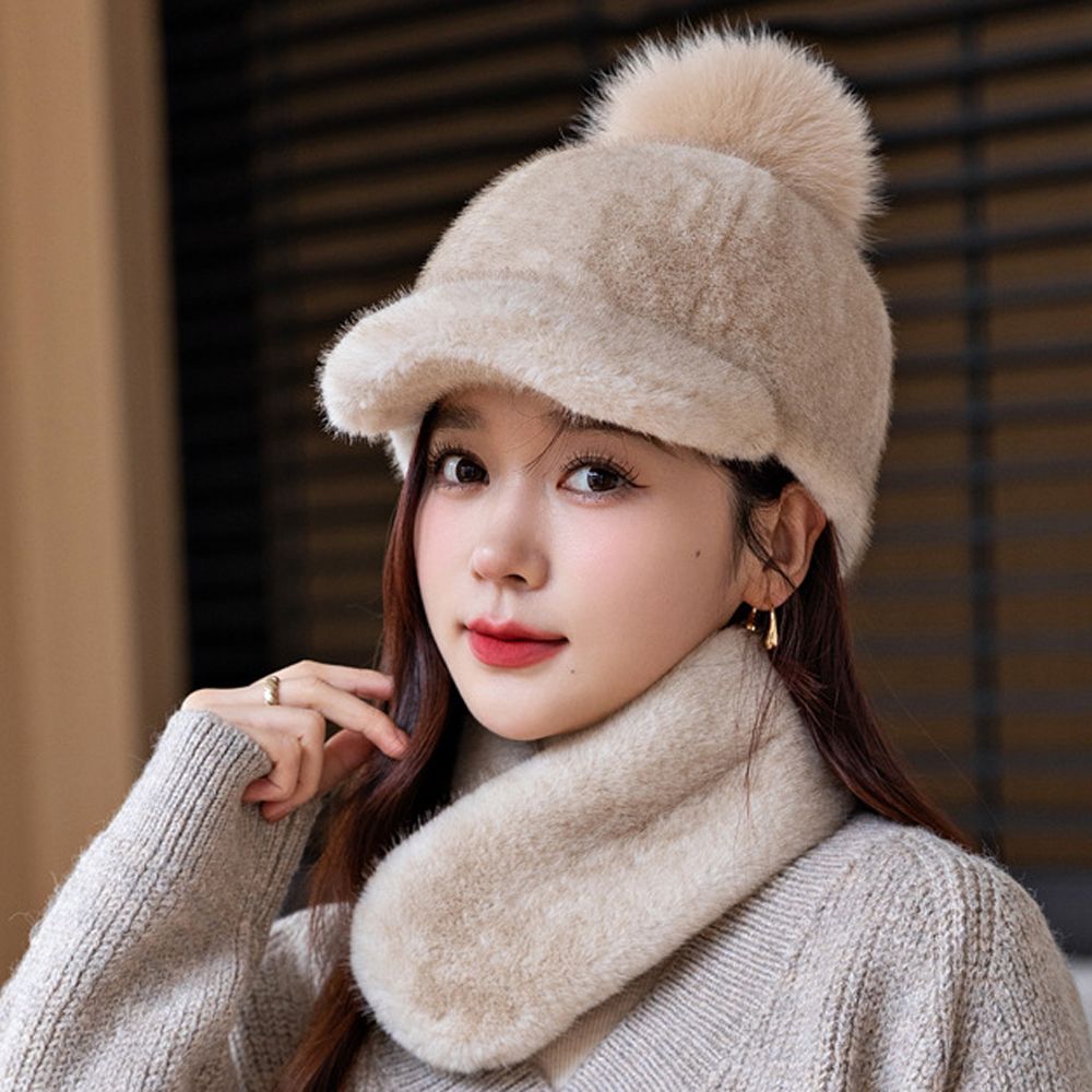 여자 털방울 겨울 흰색 밍크 볼캡 모자