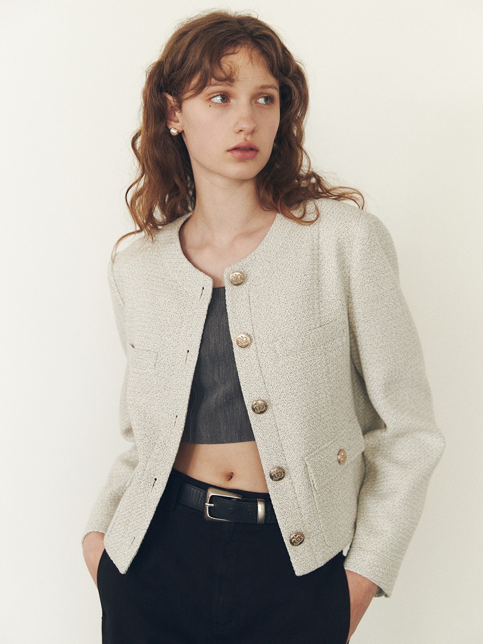 Terra Tweed Roundneck Jacket Cookie&amp;Cream