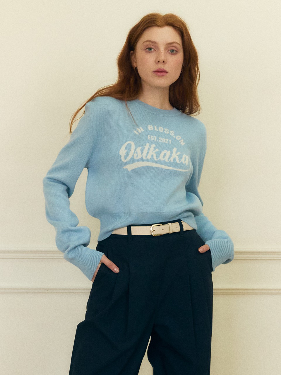 Wool Blossom Lettering Knit Light Blue