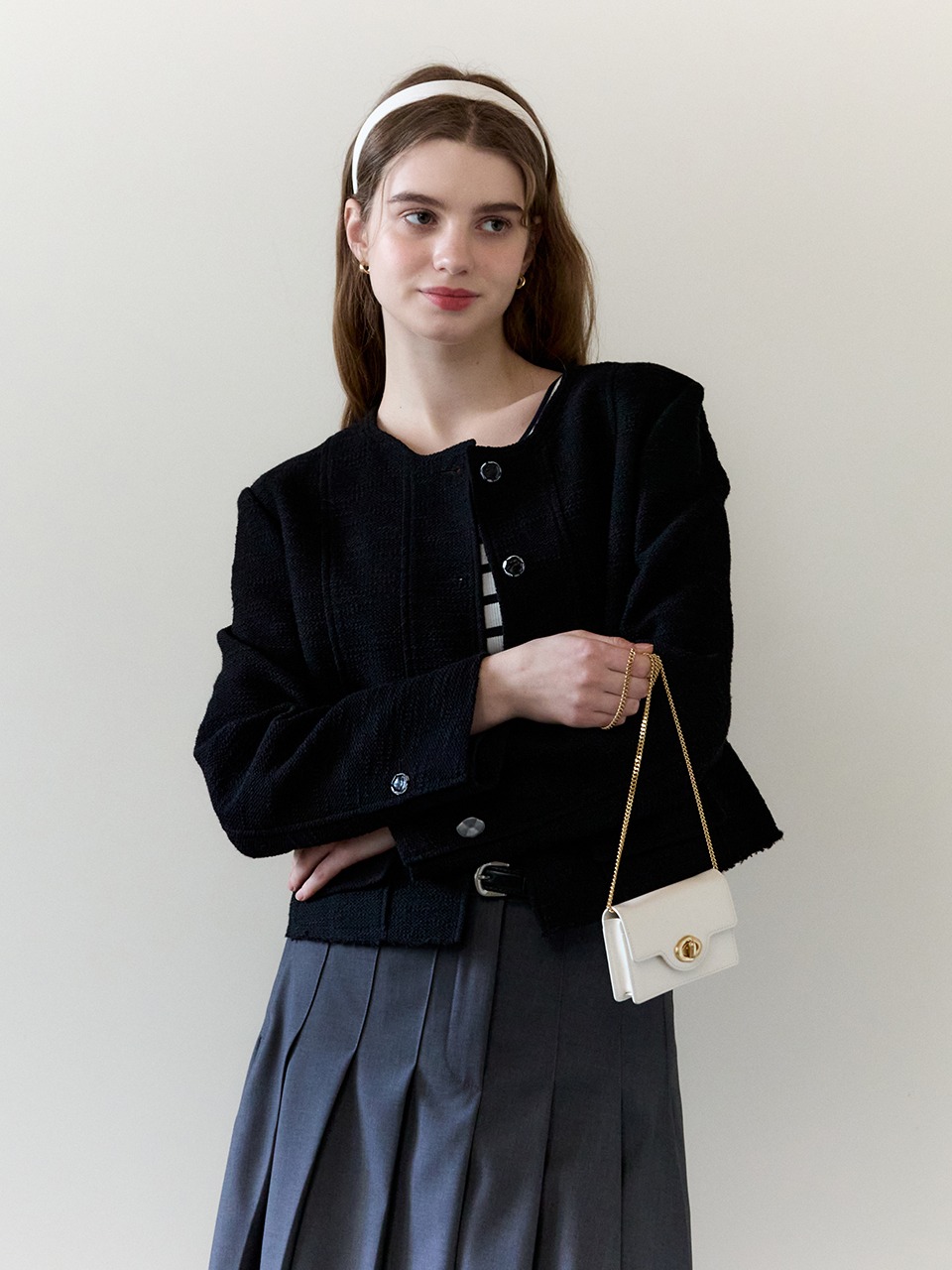 Tweed Cropped Jacket Black