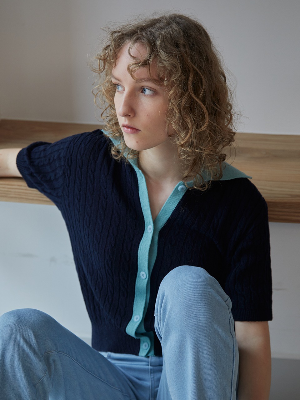 Sailor Linen Knit Half Cardigan Navy