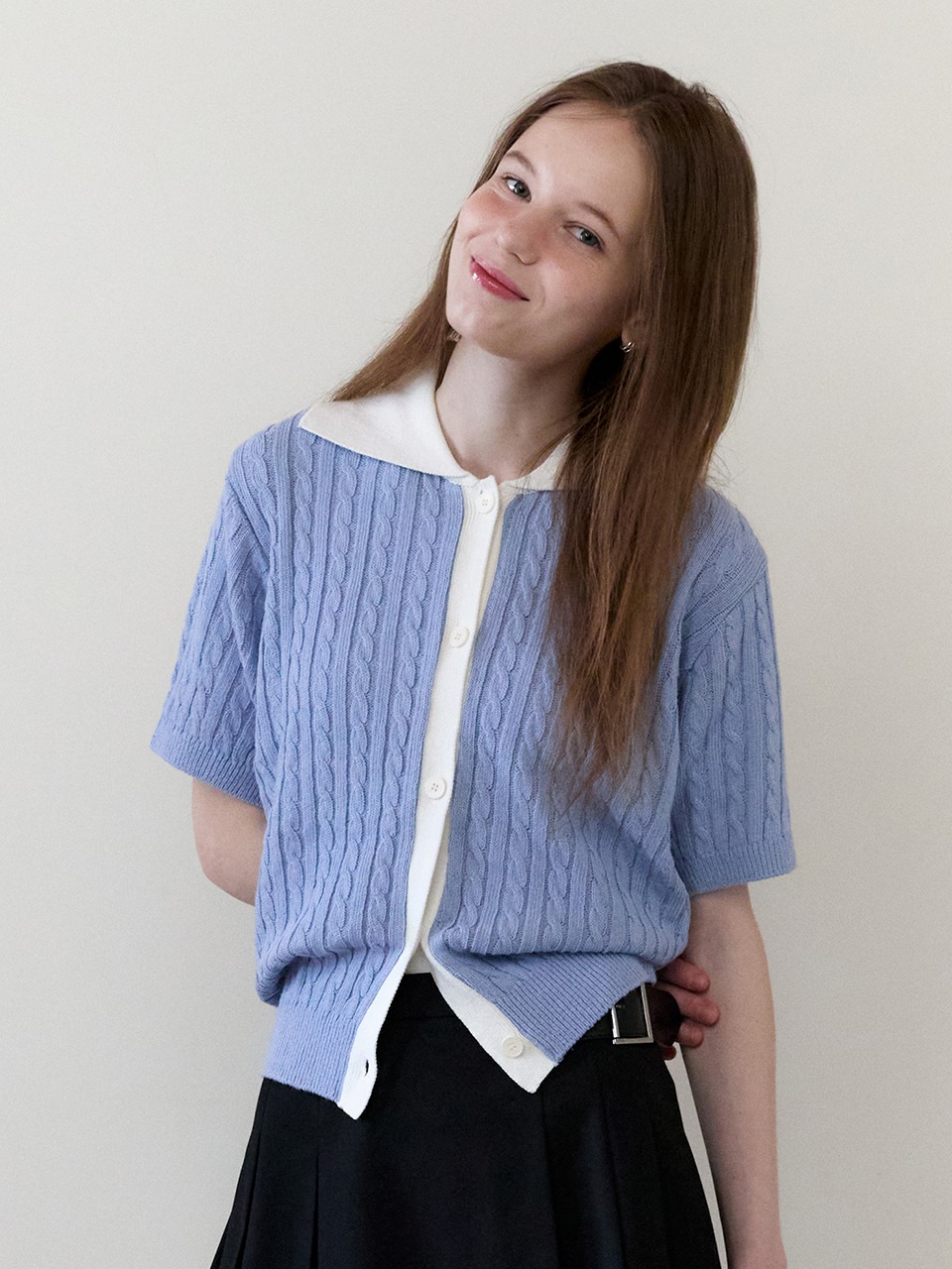 Sailor Wool Knit Half Cardigan Serenity Blue