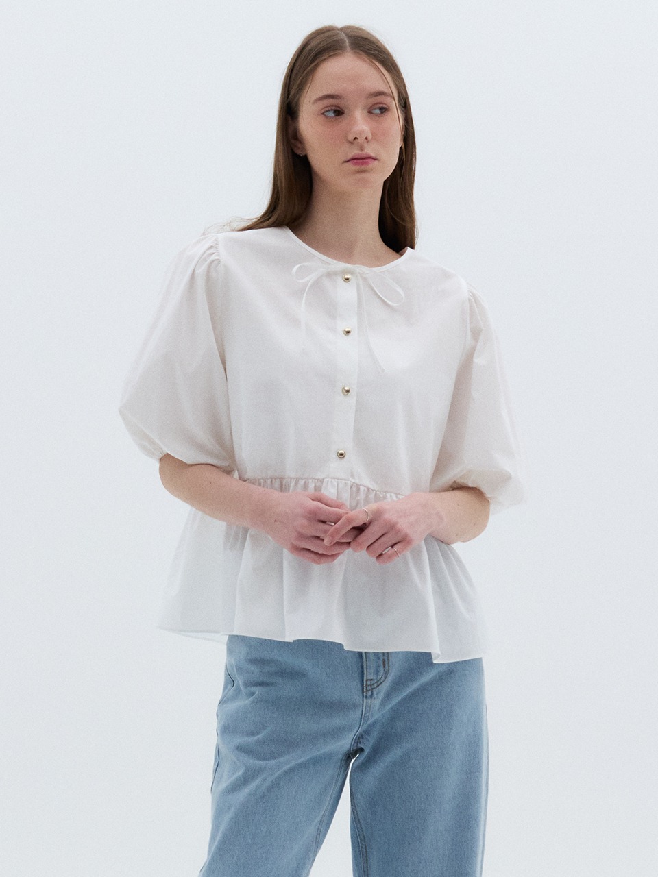 Two-way Puff Peplum Blouse Ivory