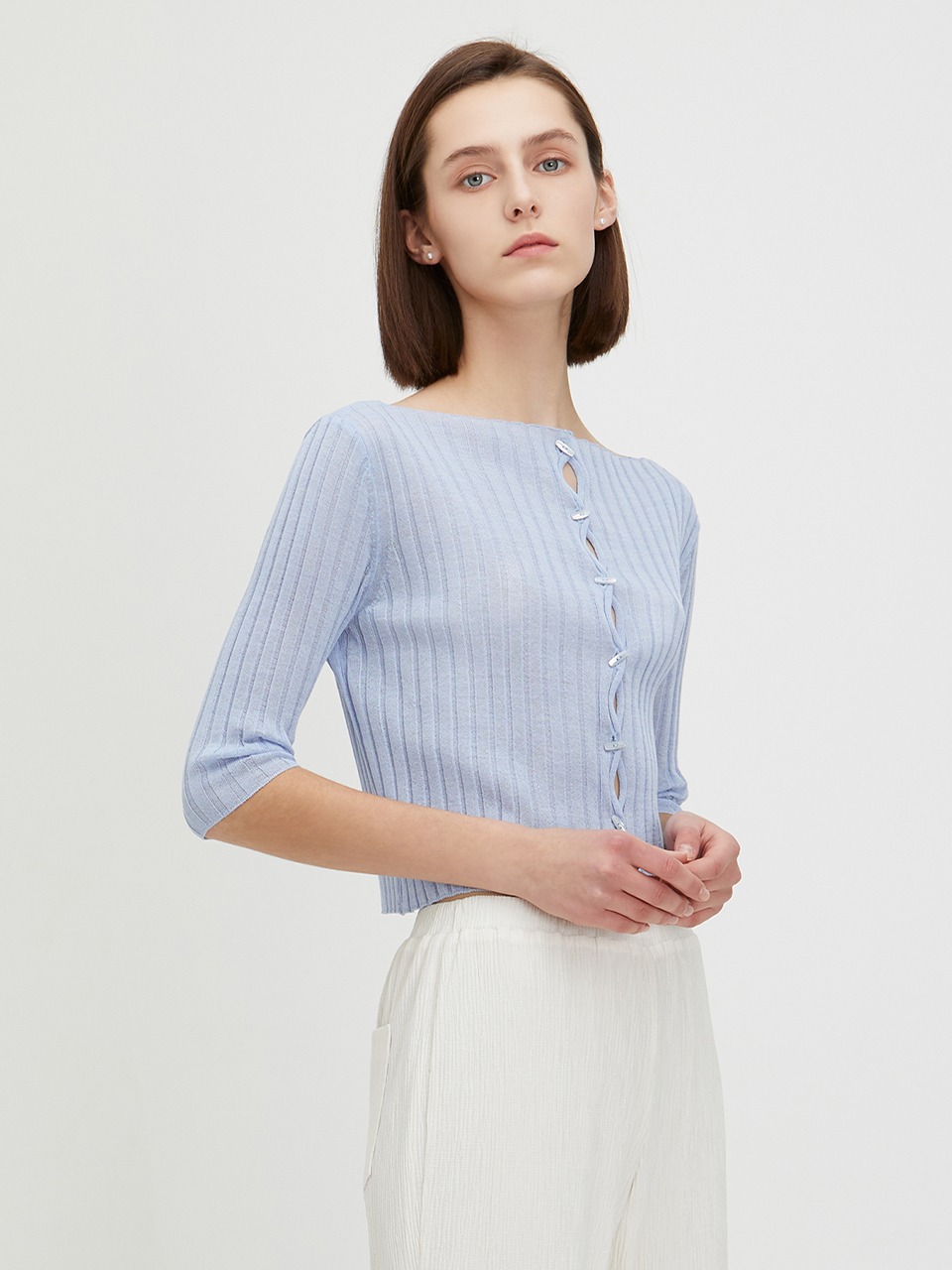 Dea Ribbed Cardigan Serenity Blue