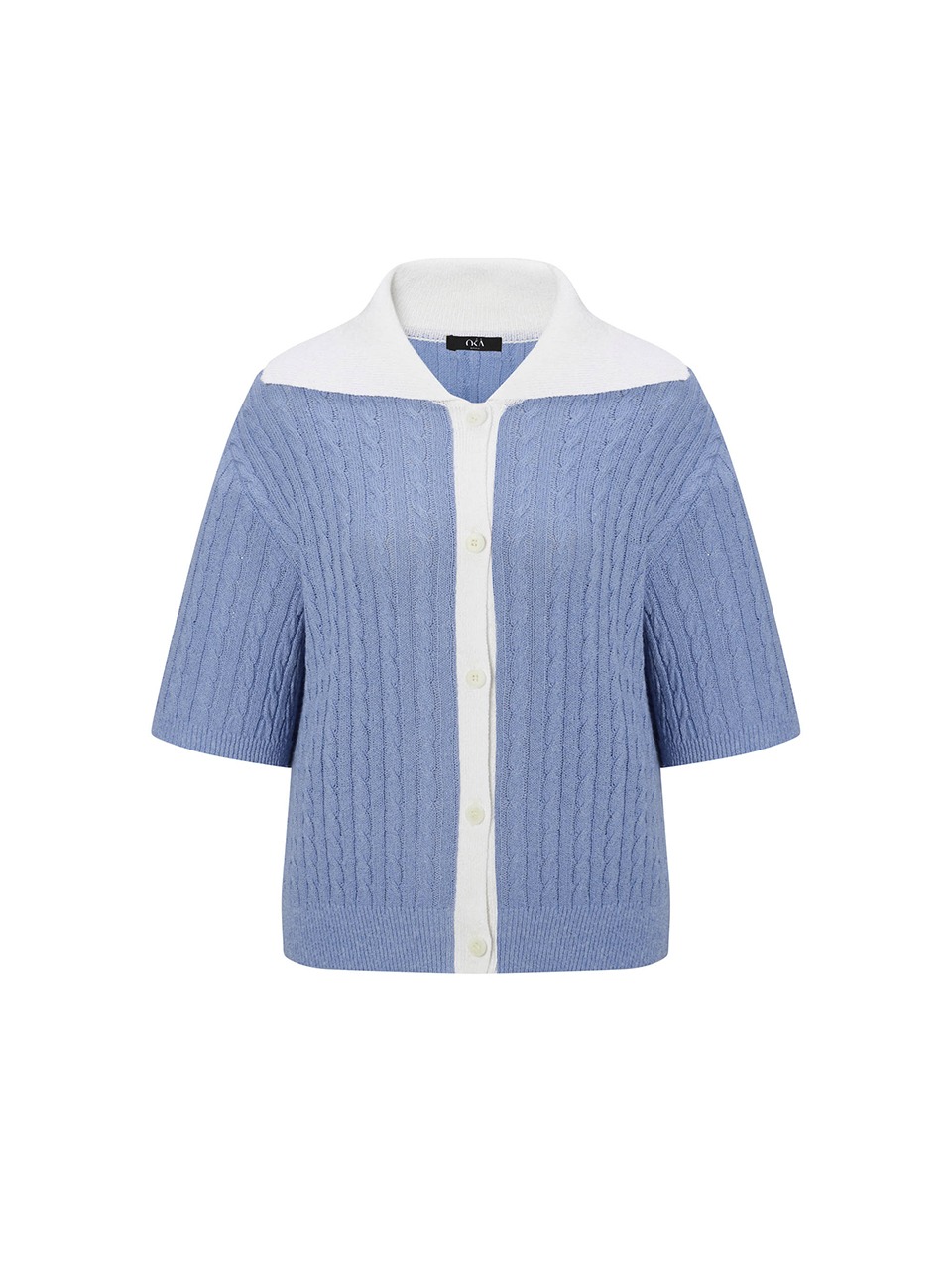 Sailor Wool Knit Half Cardigan Serenity Blue