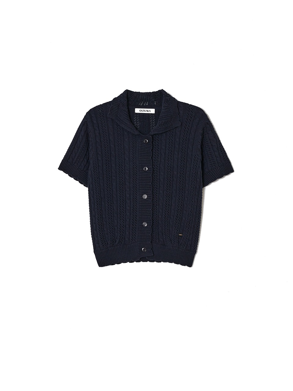 Crop Collar Cable Cardigan Navy