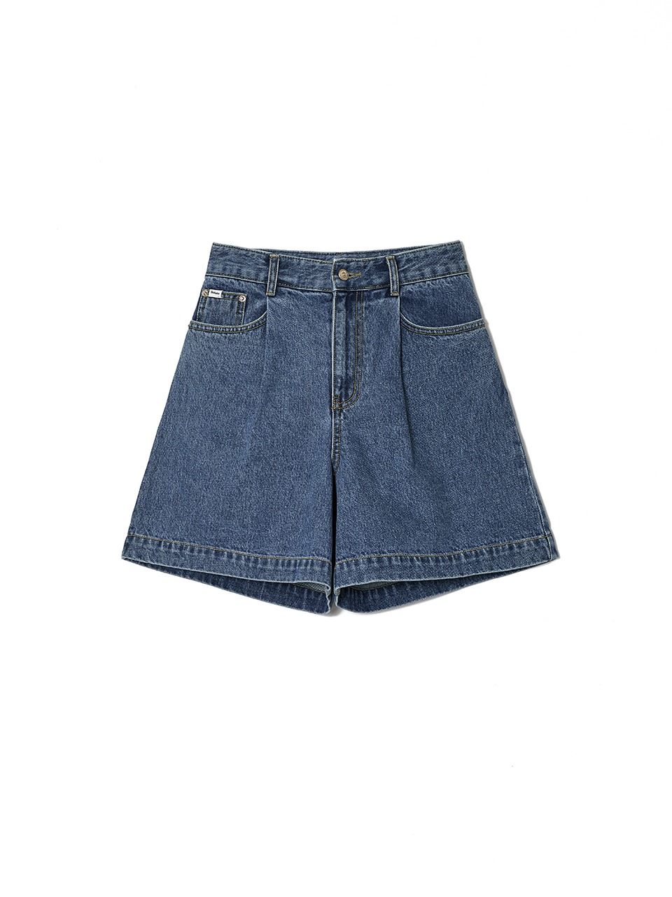 One Tuck Denim Shorts Middle Blue