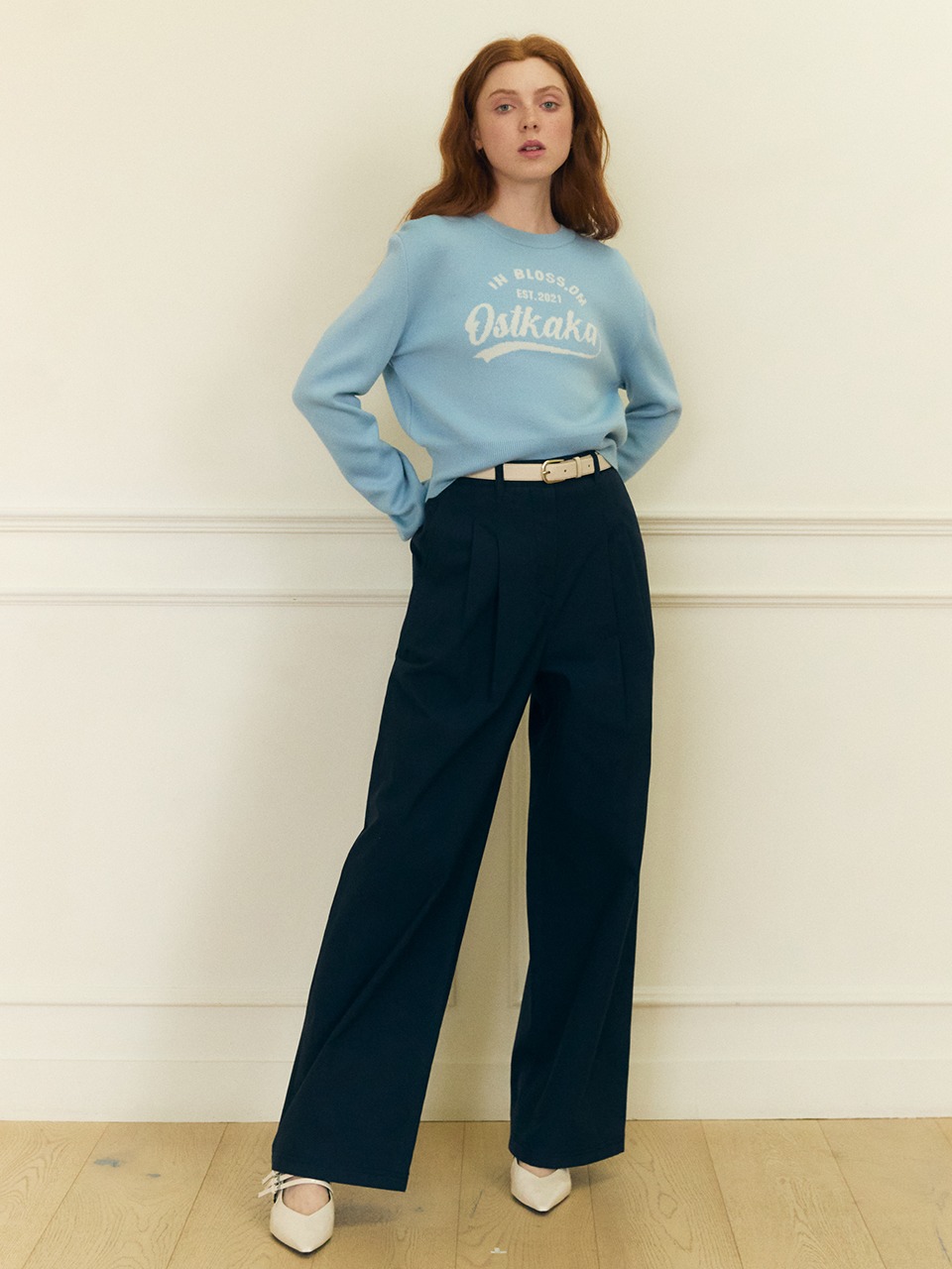 Cotton Wide Chino Pants Navy