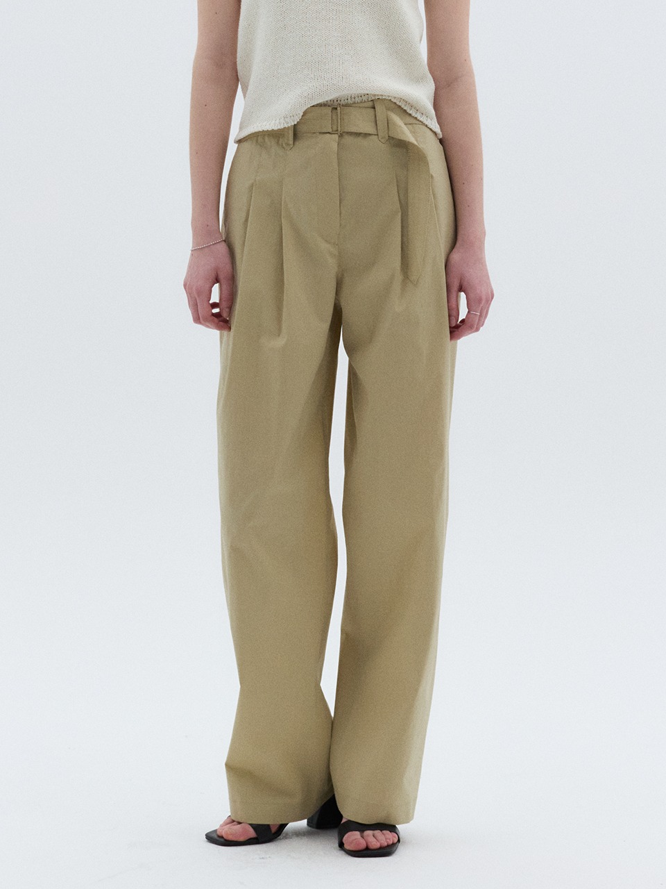 Belted Wide Pants Light Khaki