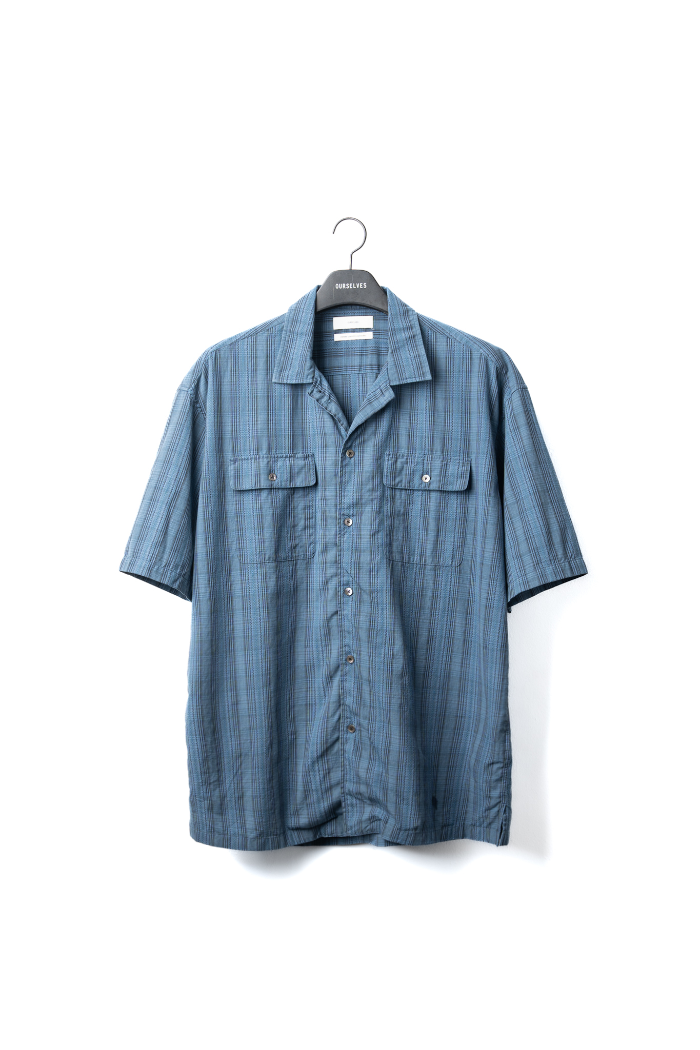 [EXCLUSIVE] Relaxed Pattern Open Collar Half Shirts - Vintage Blue