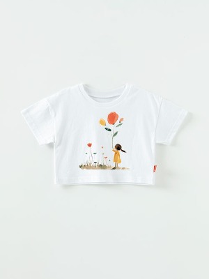 [신제품 5% 추가적립] 풍선꽃 크롭 반팔 아트웍 티셔츠