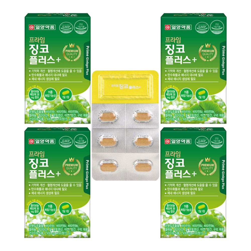 일양약품 프라임 징코플러스 500mg x 30정 4박스 부모님 선물 (4개월분) V