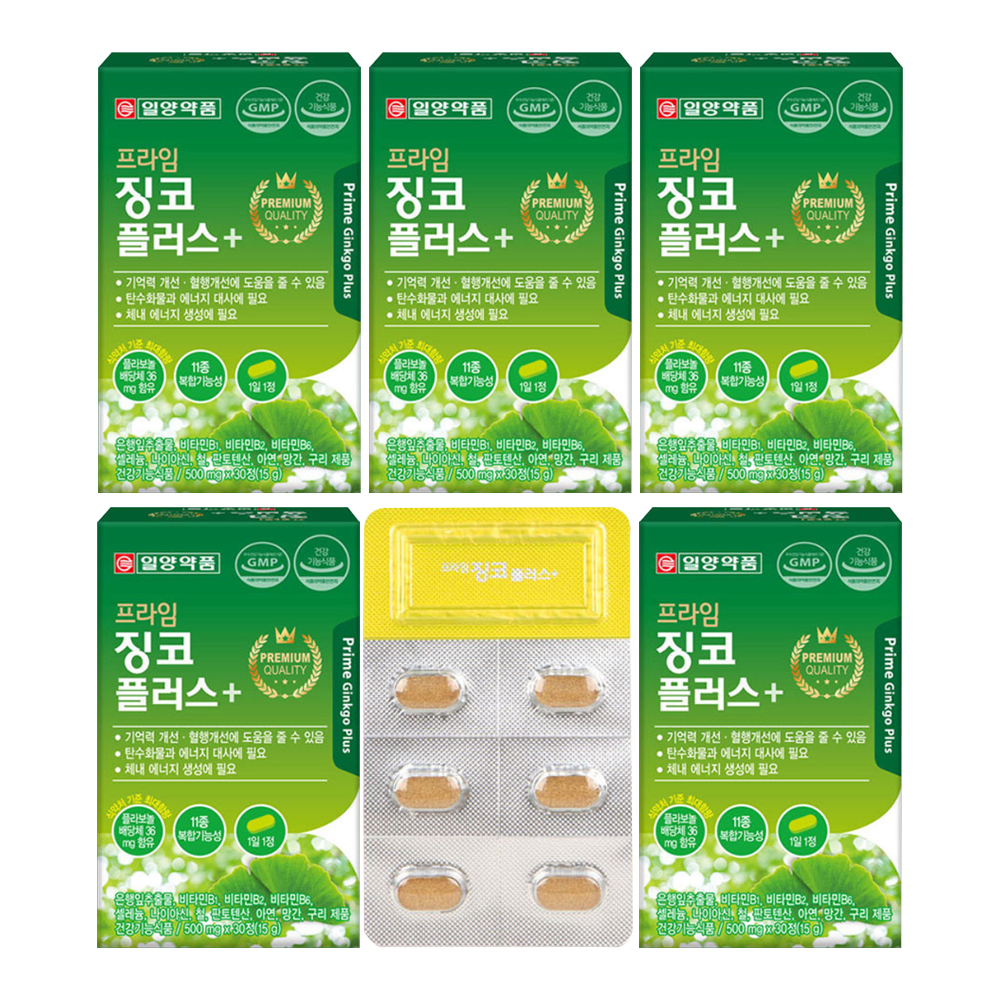 일양약품 프라임 징코플러스 500mg x 30정 5박스 11종복합기능성 (5개월분) V