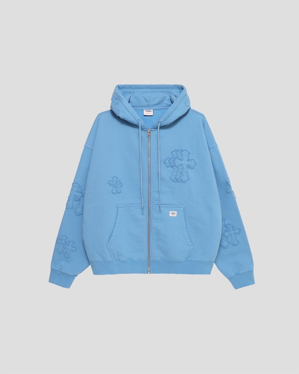 [PARAGRAPH]★25SS★韓国大人気★PARAGRAPH CROSS HOODIE DESTROYED CROSS ZIP HOODIE-GRAY - paragraph