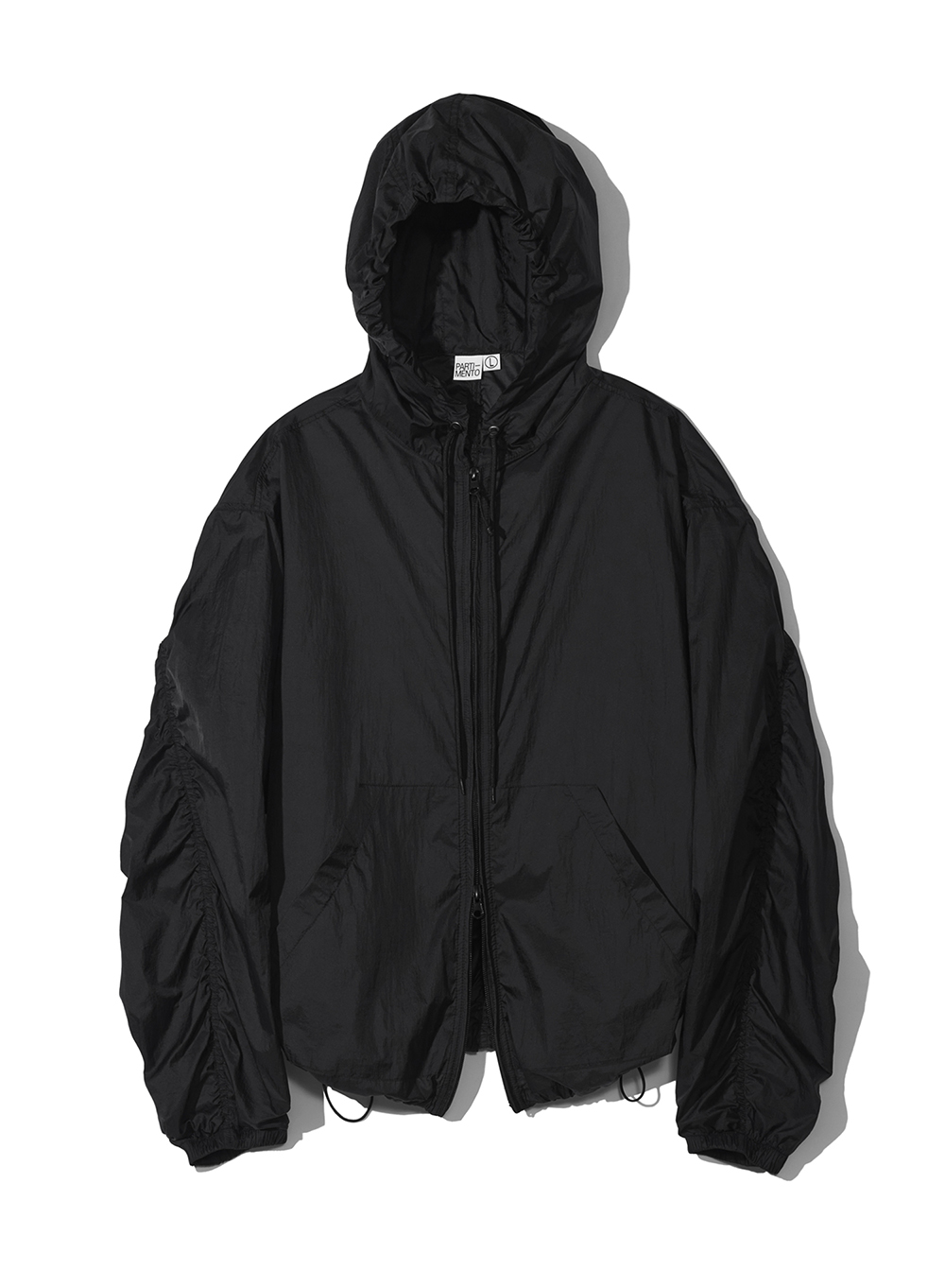 Puckering Sheer Hood Zip-up_Black