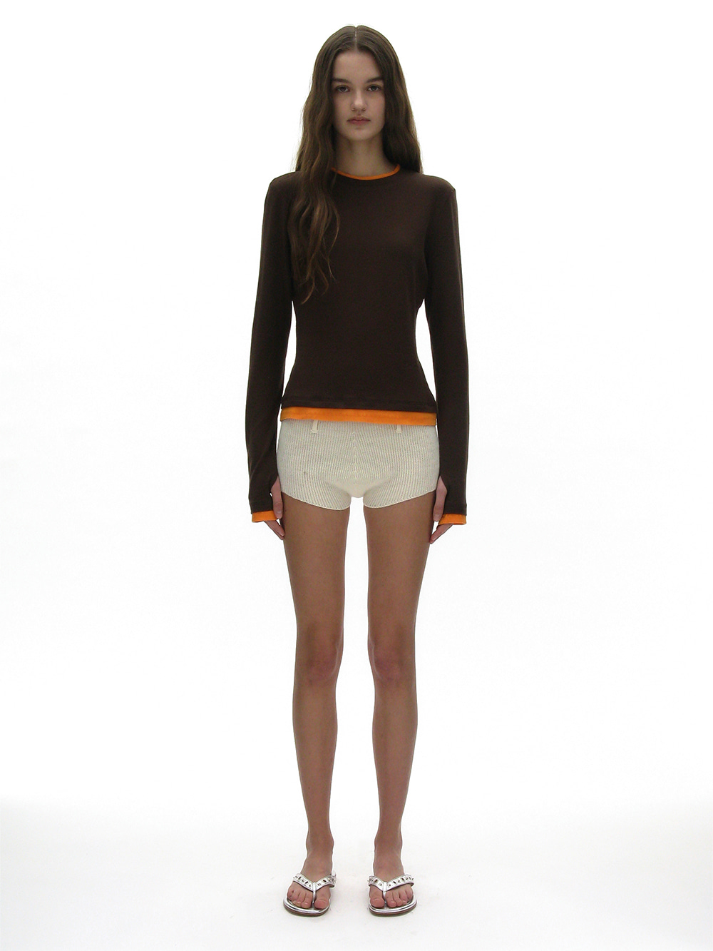WOMEN] PW DOUBLE LAYERED LONG SLEEVE TEE_BROWN - 파르티멘토_USD