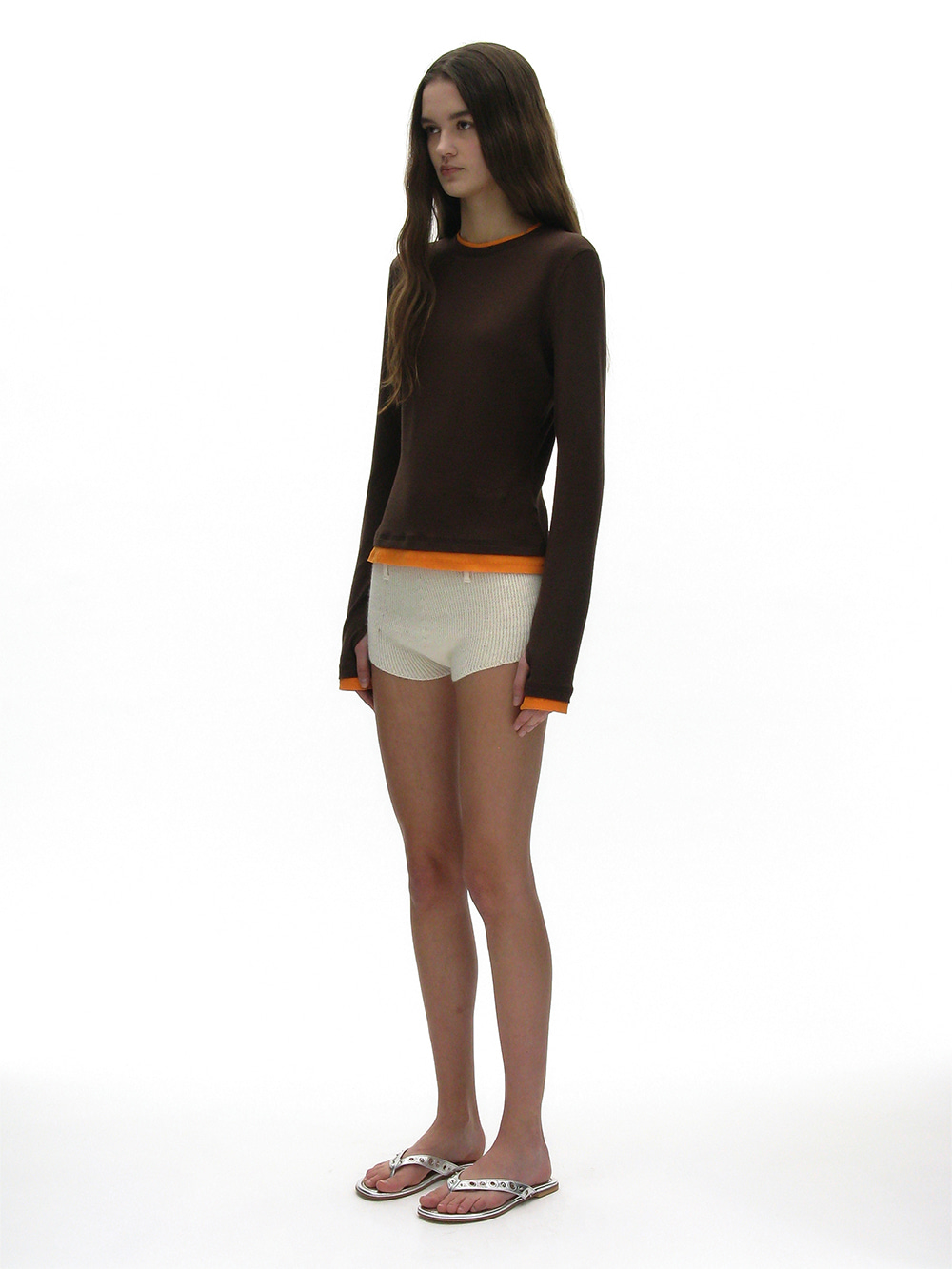 WOMEN] PW DOUBLE LAYERED LONG SLEEVE TEE_BROWN - 파르티멘토_USD