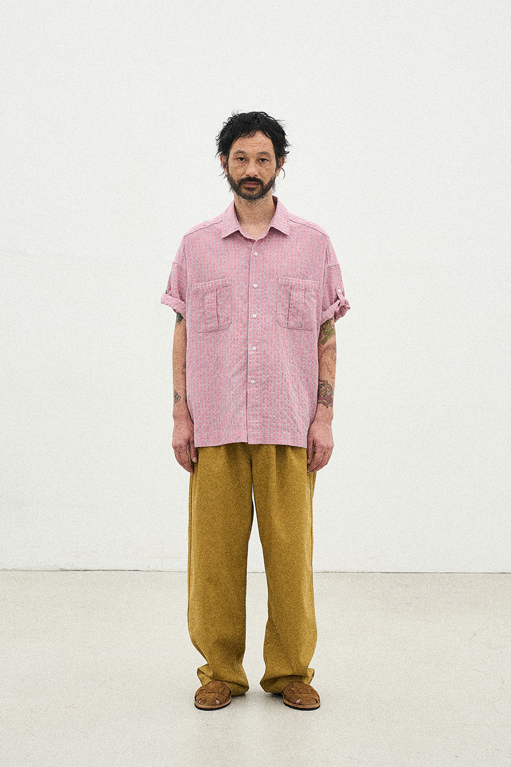 トップスその他 PARTIMENTO Classic Check Boxy Overfit Roll-Up Half Shirt Off Classic Check Boxy Overfit Roll up Half Shirts_Vintage Red