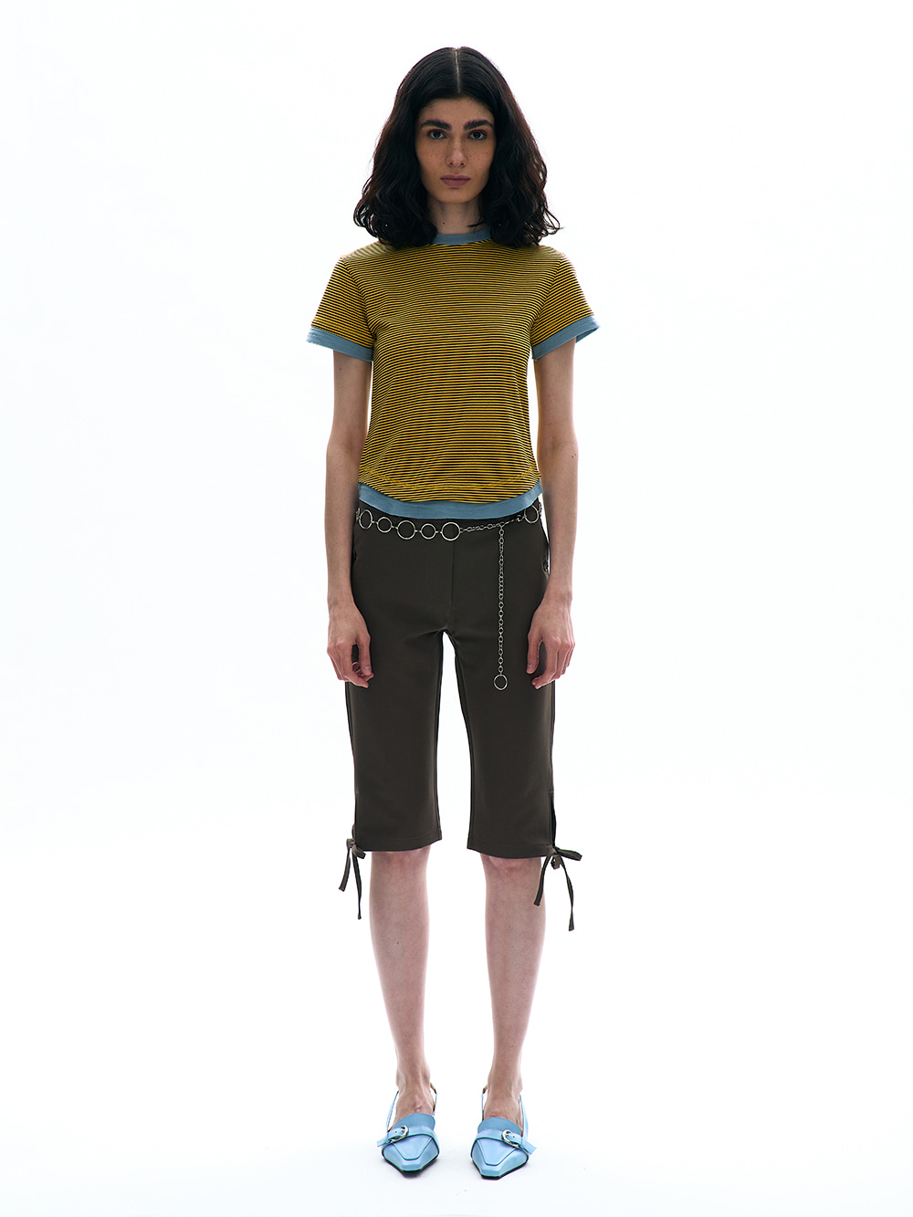 [PARTIMENTO]STRIPE DOUBLE LAYERED SHORT SLEEVE TEE★人気★ WOMEN] STRIPE DOUBLE LAYERED SHORT SLEEVE TEE_YELLOW - 파르