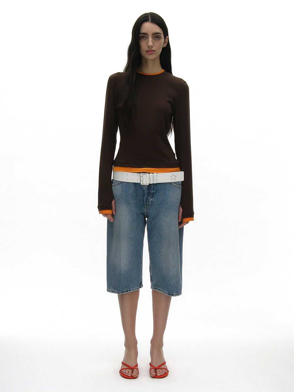 WOMEN] PW DOUBLE LAYERED LONG SLEEVE TEE_BROWN - 파르티멘토_USD