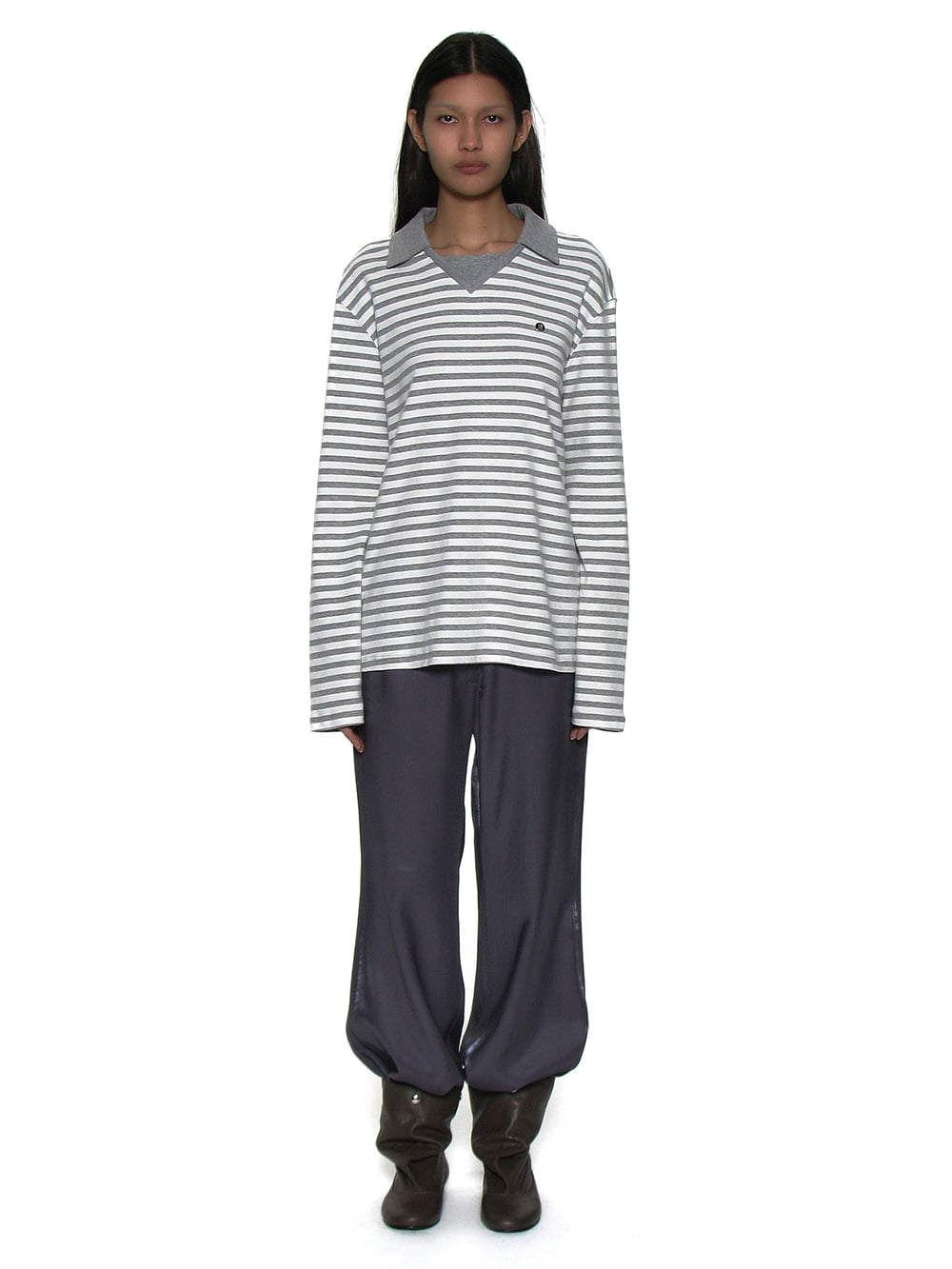 【PARTIMENTO】DOUBLE COLLAR STRIPE LONG SLEEVE TEE Tシャツ MUSINSA公式 | PARTIMENTO WOMEN Double collar stripe long