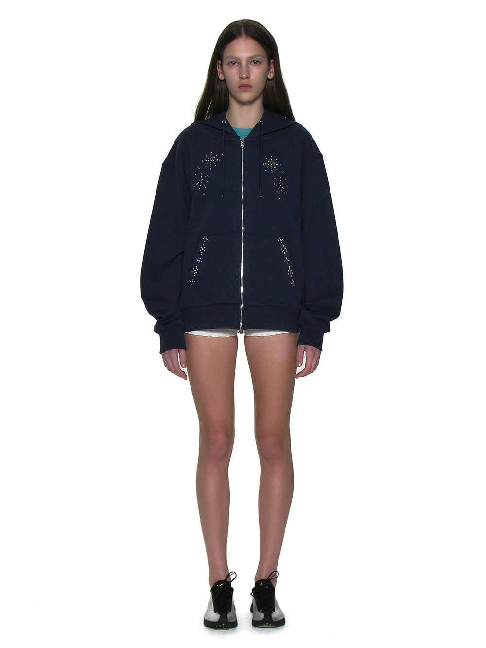 トップス PARTIMENTO WOMEN Gemstone Hoodie Zip-Up WOMEN] WESTERN GEMSTONE HOODIE ZIP-UP_NAVY - 파르티멘토_USD